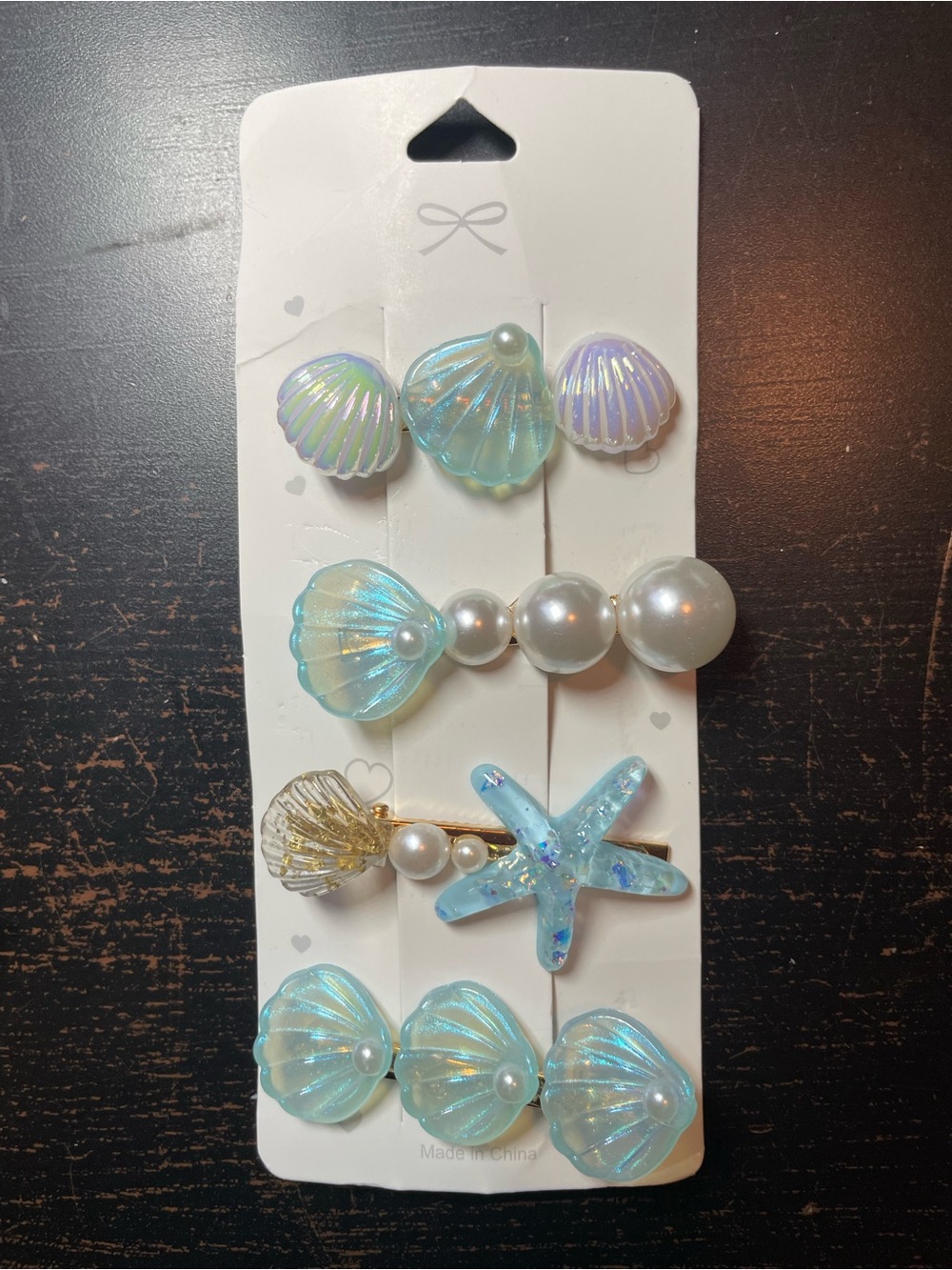 Iridescent Seashell & Starfish Hair Clip Set - Blue